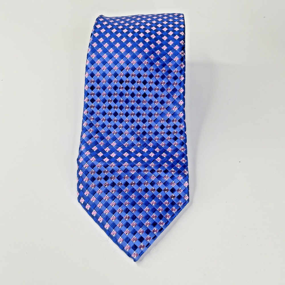 Michael Kors Men's Tie Blue & Pink Plaid Multi Color Silk 59"